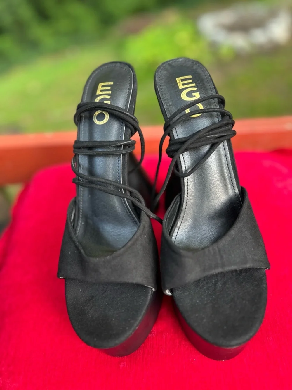 EGO Black Lace-Up Platform Mule Heels